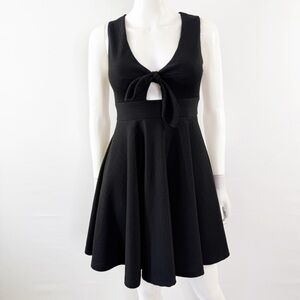 Anthropologie Hutch Black Mini Skater Dress Size XSP V-Neck Front Bow Keyhole